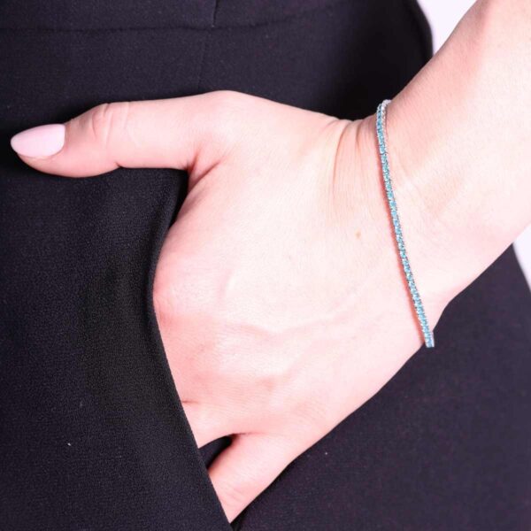 Armband aus Tennisgriff 16,5 cm mit Aquamarin Zirkonen 2 mm in 925 Sterling Silber – Bild 2