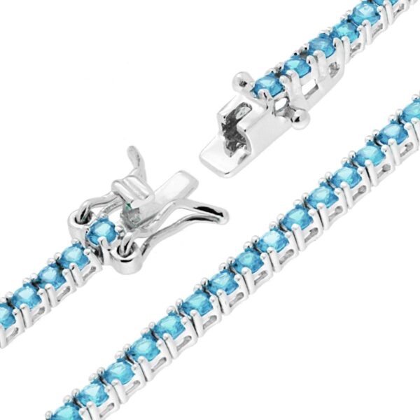 Armband aus Tennisgriff 16,5 cm mit Aquamarin Zirkonen 2 mm in 925 Sterling Silber