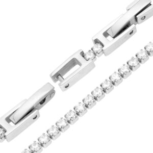 Armband Tennis Griffe 17-20 cm mit verstellbaren weißen Zirkonen 2 mm in Stahl