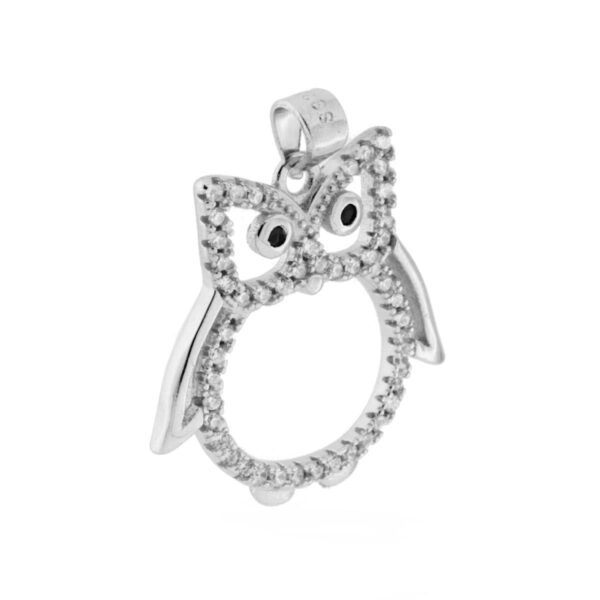 Anhänger Eule mit weißen Zirkonen in 925 Silber