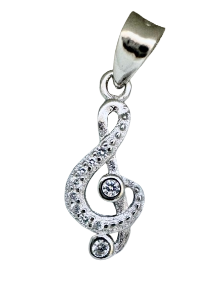 Anhänger mit Violinschlüssel und weißem Zirkonia aus 925 Silber