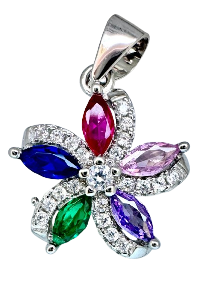 Anhänger Blume mit Cubic Zirkonia Multicolour in Sterling Silber 925